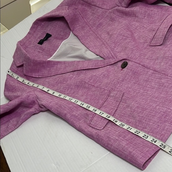 Talbots Pink Linen Blazer size 12P lined One button closure herringbone pattern - Picture 8 of 13